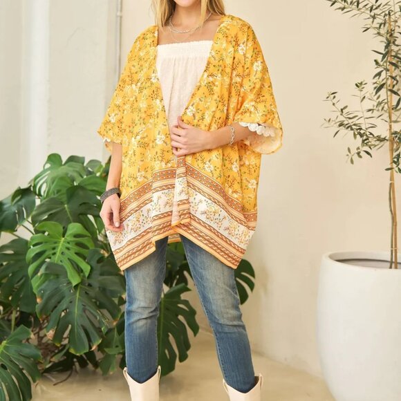 Davi & Dani Floral Printed Short Sleeve Loose Fit Kimono Cover Up - Picture 8 of 10
